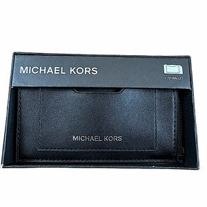 MICHAEL KORS: NWT Men's Leather Case Slip Pockets Zip Wallet in Black